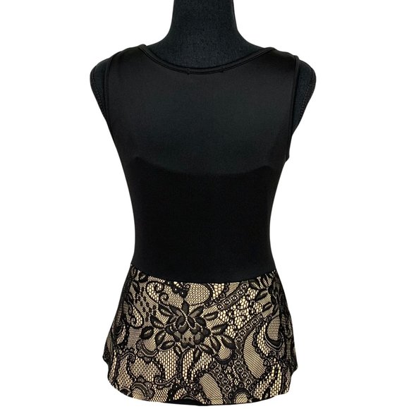2/$20 - VINTAGE 90s-Y2K Eclipse Black Beige Lace Sleeveless Fitted Top - Picture 5 of 8
